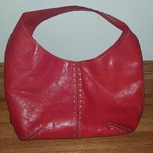 Michael Kors Astro Red Leather Silver Studded Purse Hobo Style Shoulder Bag NEW